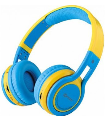 Contixo KB-2600 Kid Safe 85dB Over the Ear Foldable Wireless Bluetooth Headphone with Volume Limiter, Built-in Micro Phone, Micro SD Card Music Player, FM Stereo Radio, Blue/Yellow