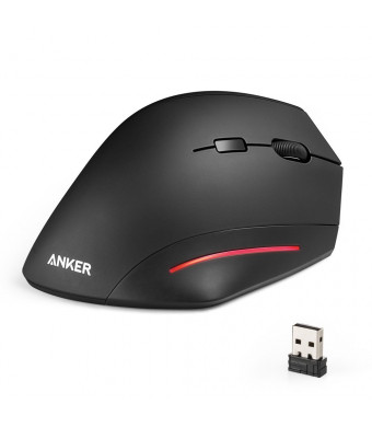 Wireless Mouse, Anker Ergonomic USB 2.4G Wireless Vertical Mouse with 3 Adjustable DPI Levels 800 / 1200 / 1600 and Side Controls - Black