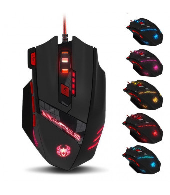 Zelotes 9200 DPI Gaming Mouse,8 Buttons Design,Weight Tuning Set,6 LED Colors Changing,High Precision wired mouse mice for Gamer PC MAC