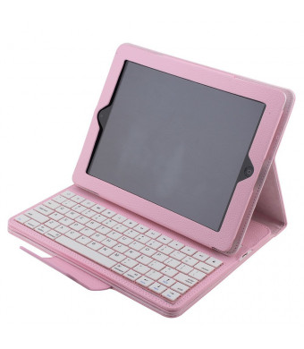 Apple iPad 2/3/4 Keyboard Case,Eoso Folding Leather Folio Cover with Removable Bluetooth Keyboard for iPad 2/3/4 Tablet(Pink)