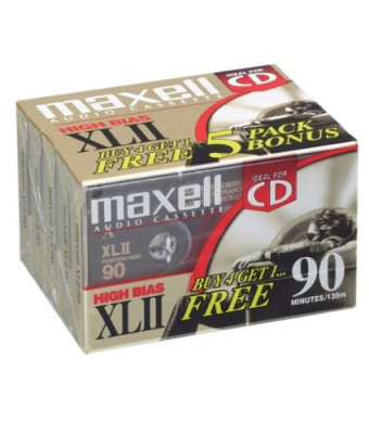 Maxell Xlii 90 High Bias Audio Cassette Tape -5-Pack