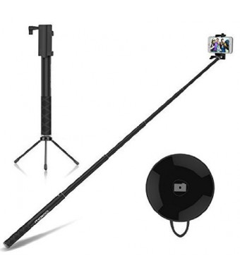 Selfie Stick, MoKo Extendable Self-portrait Monopod 4ft, w/ Bluetooth Remote Shutter and Metal Tripod for iPhone 7, SE, 6s Plus, Galaxy J3, S7, S6 Edge, LG G5, Pixel XL, Nexus 5X (88mm Max Width), BLACK