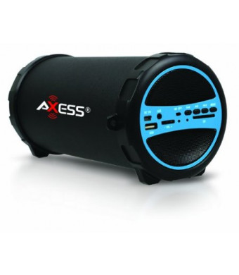 Axess SPBT1031-BL Portable Bluetooth Indoor/Outdoor 2.1 Hi-Fi Cylinder Loud Speaker with SD Card, USB, AUX and FM Inputs, 3" Sub In Blue Color
