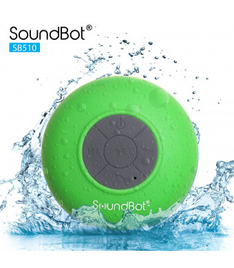 SoundBot SB510 HD Water Resistant Bluetooth Wireless Shower Speaker, Hands-Free Portable Speakerphone w/ 6Hrs of Playtime, Built-in Mic, Control Buttons and Detachable Suction Cup for Indoor and Outdoor