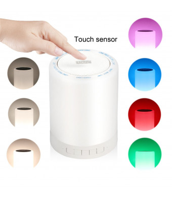 LED Light Speaker,Ubit Smart Touch Portable Multifunctional Bluetooth Speaker with Smart Touch LED Mood Lamp, Muisc Player / Hands-free Bluetooth Speakerphone, TF card / AUX supported, White
