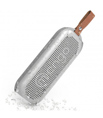 Mengo AquaPOD – Aluminum Waterproof / Outdoor Wireless Bluetooth Speaker [10-Watt Deep Bass Portable Speaker] with 12 Hour Battery Life - Silver