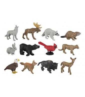 Safari Ltd Nature TOOB - Comes With 12 Different Hand Painted Figurine Models Including Gray Wolf, Moose, Raccoon, Beaver, Rabbit, Black Bear, Cardinal, Cougar, Bald Eagle, Fox, Buffalo, and Doe