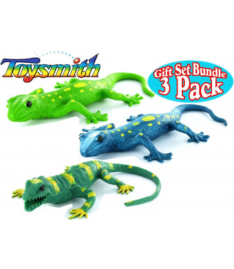 Toysmith Lizard Squishimals Light Green, Dark Green and Blue Complete Gift Set Bundle - 3 Pack