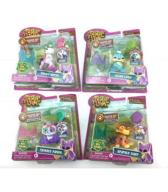 NEW! National Geographic Animal Jam COMPLETE COLLECTION Bundle with Magic Horse, Sparkle Tiger, Lucky Lynx, and Twinkle Panda INCLUDES 4 LIGHT UP RINGS, 4 ONLINE GIFT CODES!