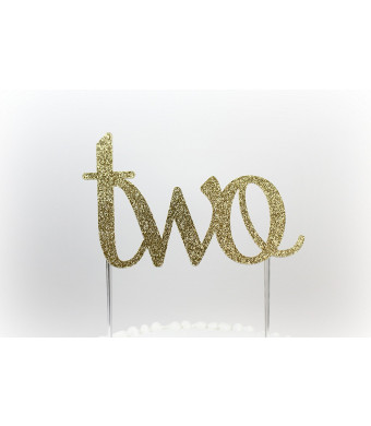 CMS Design Studio Handmade 2nd First Birthday Cake Topper Decoration - two - Made in USA with Double Sided Gold Glitter Stock