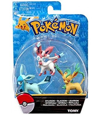 Official Packaged Pokemon Eevee Eeveelutions 3 Pcs. Exclusive Figure Set Includes: Sylveon , Glaceon and Leafeon by Hot Topic