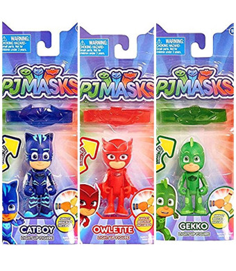 PJ MASKS Light Up figures Gekko, Catboy and Owlette with Amulet Bracelet Bundle of 3