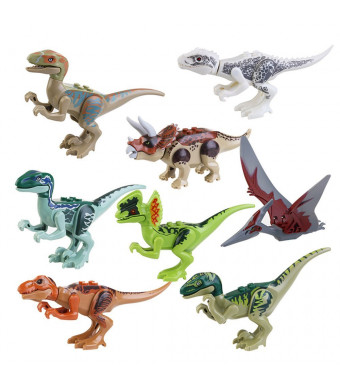 IROCH 8pcs ABS Jurassic World Dinos Toy Jurassic Park Dinosaur Building Blocks Miniature Action Figures