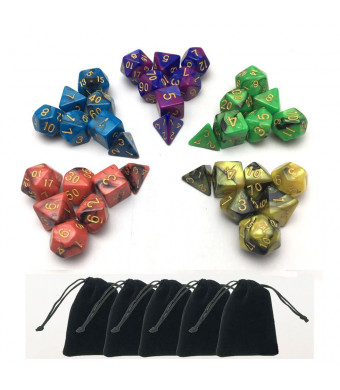 SmartDealsPro 5 x 7-Die Series Two Colors Dungeons and Dragons DND RPG MTG Table Games Dice with FREE Pouches