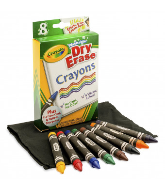 Crayola; Dry-Erase Crayons; Art Tools; 8 Count; Washable; Perfect for Classroom Art Activities; Includes Sharpener and Erase Cloth