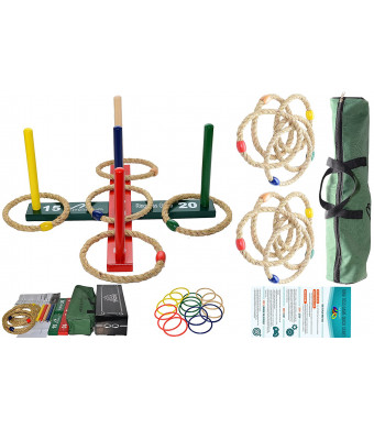 Mabua Ring Toss Games Kids Adults With 10 Quoits Carry Bag - Also Available: 10 Quoits and 15 Plastic Ropes