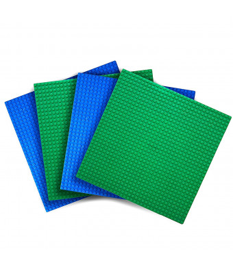 Variety Pack Baseplates (Set of 4 - 10" X 10") Compatible With Most Major Brands of Building Blocks -- Green and Blue -- By Creative QT