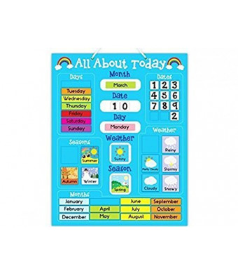 5K Education "All About Today" Weather and Calendar Magnetic Board - Blue
