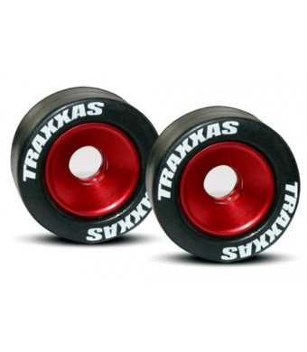 Traxxas 5186 Rubber Tires Mounted on Red-Anodized Aluminum Wheelie Bar Wheels (pair)
