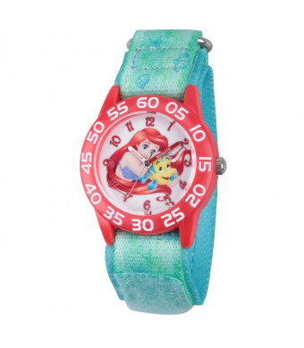 Disney Princess Girl's Ariel and Flounder Plastic Watch - Green Nylon Strap
