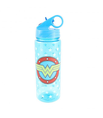 Wonder Woman Logo Stars 20 Ounce Plastic Water Bottle - Blue