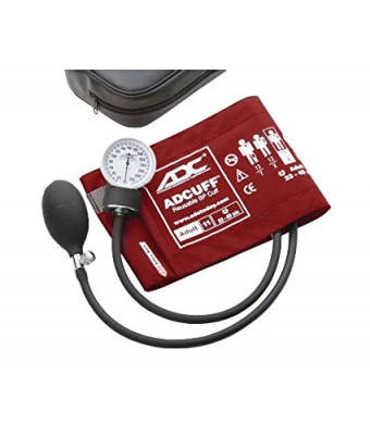 ADC Prosphyg 760 Pocket Aneroid Sphygmomanometer with Adcuff Nylon Blood Pressure Cuff, Adult, Red