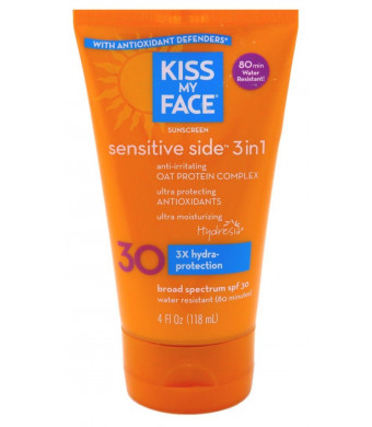 Kiss My Face Sensitive Side 3-in-1 Sunscreen Lotion SPF 30 4 oz (Pack of 3)