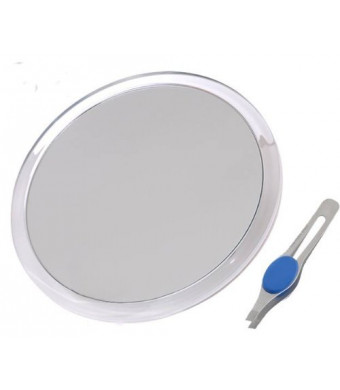 JUMBL Large 8"  Suction Cup 10X Magnifying Mirror with Precision Tweezers