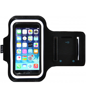 iPhone 5/5S/5c SE Running and Exercise Armband with Key Holder and Reflective Band | Also Fits iPhone 4/4S (Black)