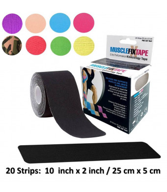 Kinesiology Therapeutic Tape Precut Roll - Recovery Sports Athletic Physio Therapy Injury Support - Elastic Breathable Cotton Water Resistant Strong Adhesive - Tendon Joint Ligament Muscle Pain Relief