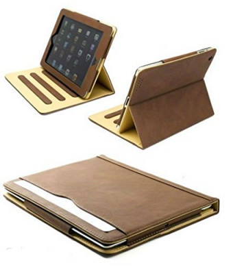 New S-Tech for Apple iPad 2 3 4 Generation Brown Soft Leather Wallet Smart Cover with Sleep / Wake Feature Flip Case