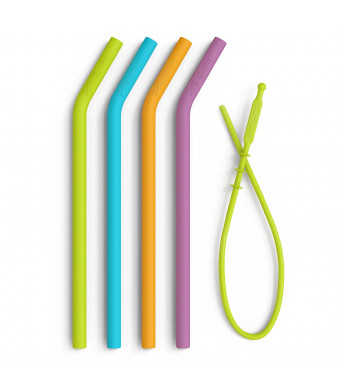Premium Quality Reusable Silicone Drinking Straws (4 Pack) + Straw Squeegee Cleaning Tool - Food Grade  FDA Inspected, BPS and BPA Free, Dishwasher Clean, Safe for Kids!