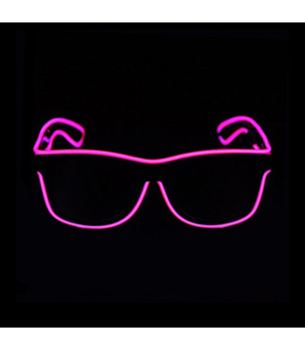Aquat EL Wire Neon Glasses LED Sunglasses Light Up Costumes For Halloween, Party RB01 (Pink, Black Frame)