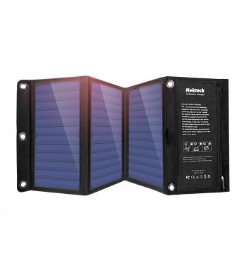 Nekteck 21W Solar Charger with 2-Port USB Charger Build with High efficiency Solar Panel Cell for iPhone 6s / 6 / Plus, SE, iPad, Galaxy S6/S7/ Edge/ Plus, Nexus 5X/6P, any USB devices, and more