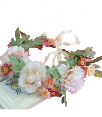 Vivivalue Flower Wreath Headband Crown Floral Garland Boho for Festival Wedding