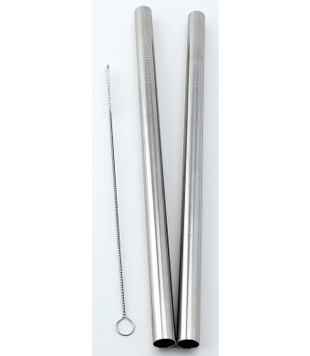 2 Stainless Steel Straws Big Straw Extra Wide 1/2"  x 9.5"  Long Thick FAT - CocoStraw Brand