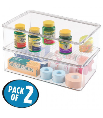 mDesign Storage Box Organizer for Vitamins, Supplements, Health Supplies - Set of 2, Medium, Clear