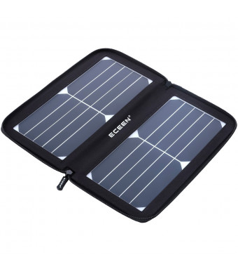 ECEEN Folding Solar Panel Phone Charger With USB Port,Zipper Pack for iPhone, iPad, iPods, Samsung, Android Smartphones Speaker Gopro All 5V USB-Charging Devices (Black)