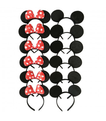CHuangQi Mouse Ears Solid Black and Red Bow Headband for Boys and Girls Birthday Party Celebration or Event