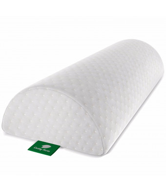 Back Pain Relief Half-Moon Bolster / Wedge by Cushy Form - Provides Best Support for Sleeping on Side or Back - Memory Foam Semi-Roll Pillow with Washable Organic Cotton Cover (Large, White)