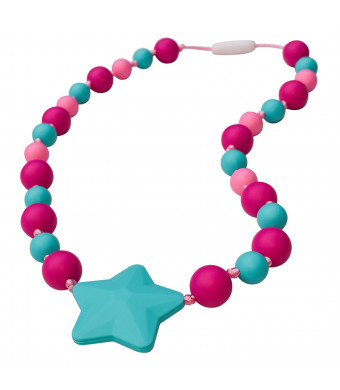 Sensory Oral Motor Aide Chewelry Necklace - Chewy Jewelry for Sensory-Focused Kids with Autism or Special Needs - Calms Kids and Reduces Biting/Chewing - Starlight Necklace (Fuchsia/Aqua/Pink)
