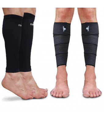 Calf Sleeve Package (Pack of 4) - Calf Compression Sleeve (1 Pair) And Calf Wraps (1 Pair) - Calf Guard For Men And Women - True Leg Graduated Compression Support Socks For Shin Splint And Pain Relief