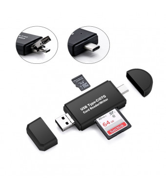 Vanja SD/Micro SD Card Reader, USB Type C Micro USB OTG Adapter and USB 2.0 Portable Memory Card Reader for SDXC, SDHC, SD, MMC, RS-MMC, Micro SDXC, Micro SD, Micro SDHC Card and UHS-I Cards