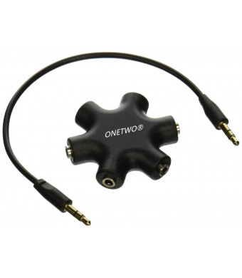OneTwo Multi Headphone Splitter,3.5mm Headset Earphone Jack Audio Adapter adapter Converter Connector 1 Male to 2 3 4 5 Female Cable(black)