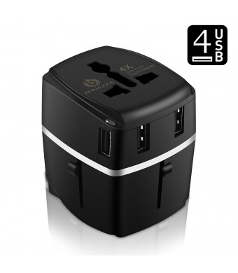 BONAZZA Universal International Travel Adapter Kit with 3.4A 4 USB Ports - UK, US, AU, Europe All in One Plug Adapter - Over 150 Countries and USB Power Adapter for iPhone, Android, All USB Devices