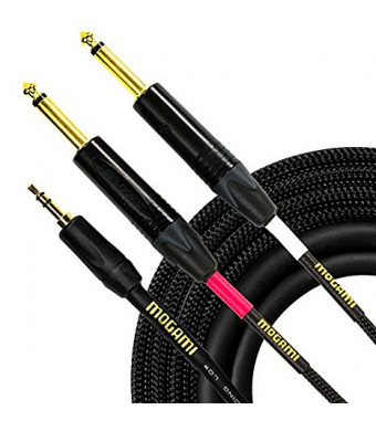 Mogami GOLD 3.5-2TS-06 Stereo Audio Y-Adapter Cable, 3.5mm TRS Plug to Dual 1/4"  TS Plugs, Gold Contacts, Straight Connectors, 6 Foot