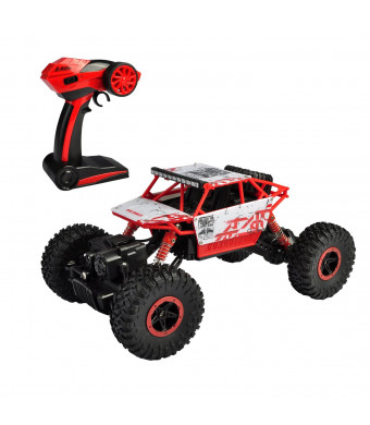 Hapinic RC Car 4WD 2.4Ghz 1/18 Crawlers Off Road Vehicle Toy Remote Control Car Red Color with Two Battery