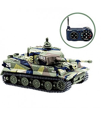 BlueFit German Tiger I Panzer Tank with Remote Control, Battery, Light, Sound, Rotating Turret and Recoil Action When Cannon Artillery Shoots, Mini 1:72 Scale, Assorted Color