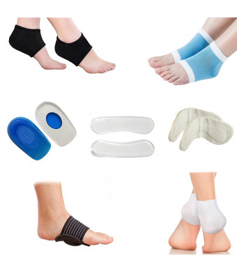 Plantar Fasciitis Foot Compression Sleeve Package - Ankle and Foot Pain Relief Socks - Heel and Arch Support, Heel Pads, Heel Cups And Grips, Shoe Inserts and Insoles For Metatarsal Pain - (Pack of 14)