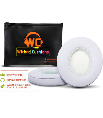Wicked Cushions Beats Replacement Ear pads - Compatible with SOLO 2.0 / 3.0 Wireless On Ear Headphones by Dr. Dre ONLY ( DOES NOT FIT SOLO 2.0 WIRED ) | White